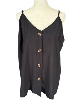 Shiela Rose women's black sleeveless button down v-neck tank top size XL